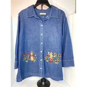 Bechamel Blue Fall Embroidered Women's Shirt Size  Ex-Large Pre-owned